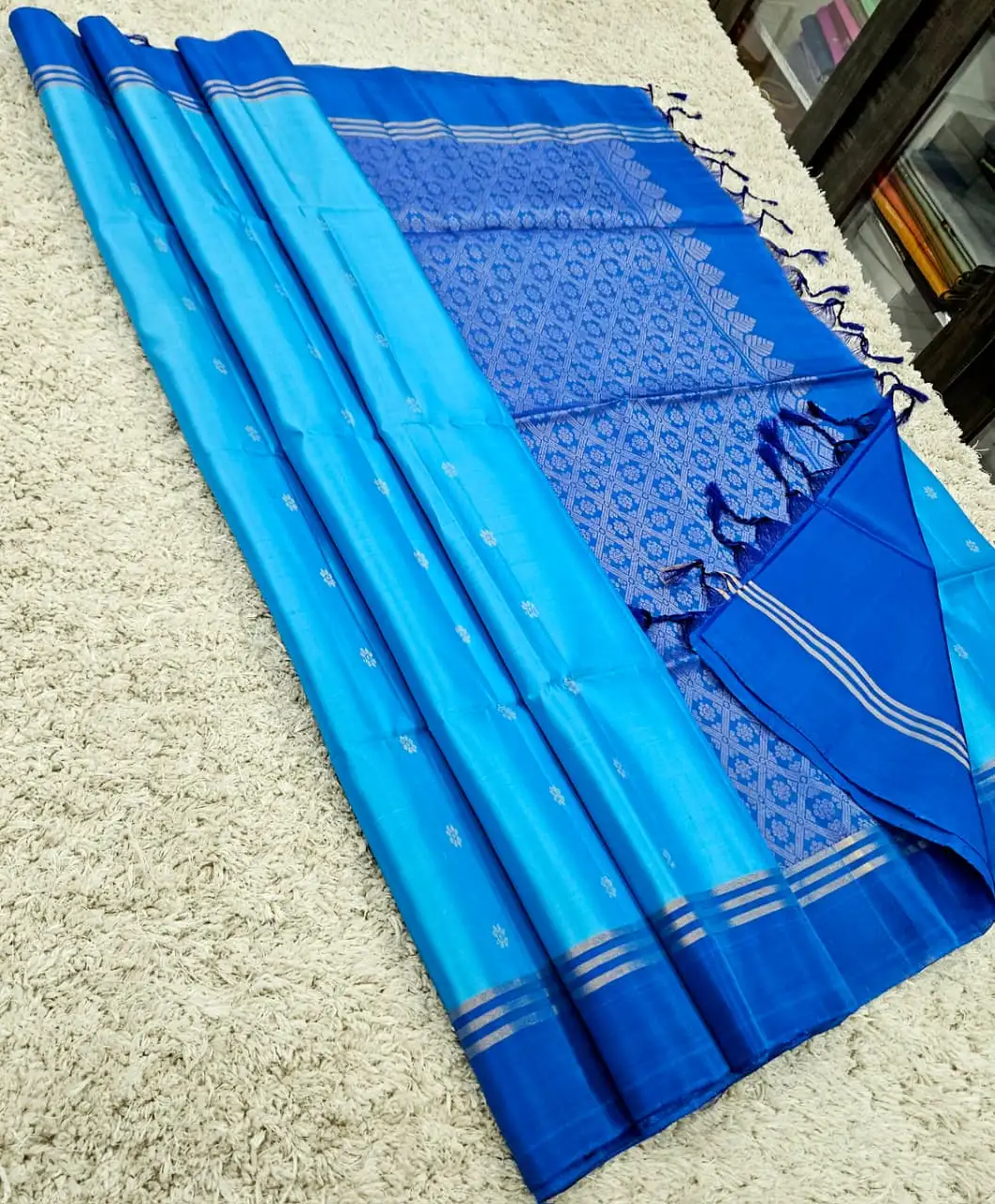 Sky Blue Mayil 3-Line Zari Kanchipuram Handloom Soft Silk Saree
